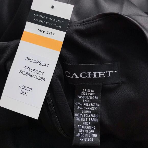 NWT Cachet - Black satin sheath dress beaded waist, 24W - Picture 5 of 5